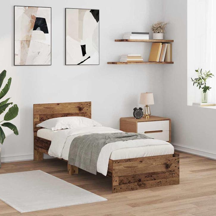 vidaXL Bedframe met hoofdeinde Oud Hout 75 x 190 cm Bewerkt, Huis en Inrichting, Slaapkamer | Bedden, Bruin, Nieuw, Hout, Verzenden