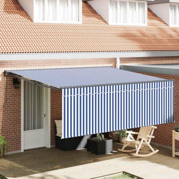 vidaXL Uitschuifbare luifel Blauw en Wit 400 × 300 cm, Verzenden, Nieuw