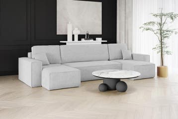 Slaapbank Ribstof Karlo Grijs | U-bank | €649,-, Verzenden, Blauw, Overige maten, Overige maten