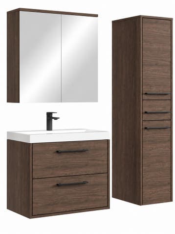 Badkamermeubel Set Florence 60 cm – Walnoot Bruin, Verzenden, Nieuw, Wastafelkast