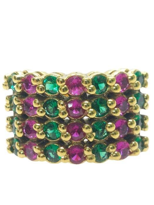 Zonder minimumprijs - Ring - 9 kt. Zilver, Geel goud Smaragd, Sieraden, Tassen en Uiterlijk, Ringen