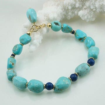 Turquoise - Zilver, Verguld - Armband - TURCHESE AMERICANO, Sieraden, Tassen en Uiterlijk, Antieke sieraden