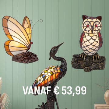 Tiffany dierenlampen - Direct uit voorraad leverbaar, Huis en Inrichting, Lampen | Tafellampen, Verzenden, Nieuw, Glas, Tiffany | Glas-in-lood