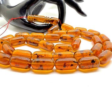 Exclusive Tesbih-gebedssnoer met amber kralen met insecten,, Nieuw