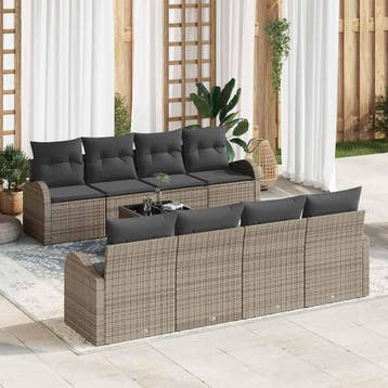 vidaXL Tuin Sofa Set 9 st Grijs poly rattan, Tuin en Terras, Verzenden, Nieuw, Meer dan 8 zitplaatsen