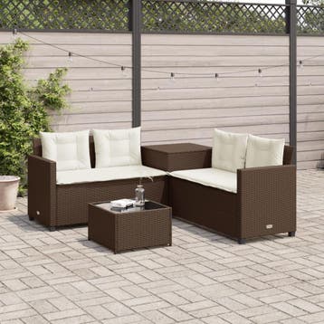 vidaXL Tuinbank met tafel en kussens L-vormig poly rattan, Verzenden, Nieuw