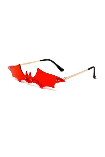 KIMU® Vleermuis Zonnebril Goud Montuur Rode Glazen Vampier V, Ophalen of Verzenden, Nieuw, Feestartikel, Carnaval