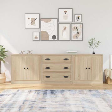 vidaXL Dressoirs 3 st bewerkt hout sonoma eiken, Verzenden, Nieuw, Overige houtsoorten