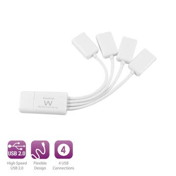 Ewent | Hub | 4-Poorts | USB 2.0 | Flex | Wit, Computers en Software, USB Sticks, Verzenden, Nieuw