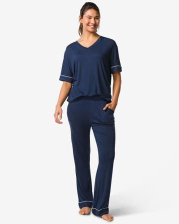 HEMA Damespyjamabroek viscose donkerblauw, Verzenden