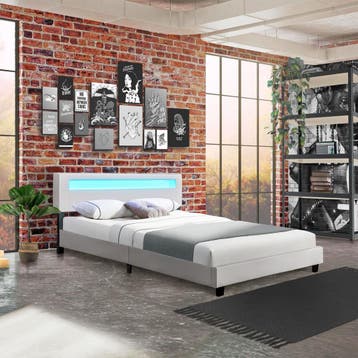 Gestoffeerd bed Paris - 160 x 200 cm - Wit - LED Verlichting, Huis en Inrichting, Slaapkamer | Bedden, Verzenden, Nieuw