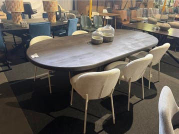 Deens ovale mangohouten eettafel - walnoot/zwart - 240x110cm, Ophalen, 100 tot 150 cm, Vijf personen of meer, Overige vormen