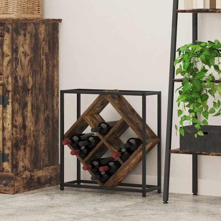 vidaXL Wijnrek Gerookt eiken 51 x 18 x 52,5 cm Bewerkt hout, Huis en Inrichting, Woonaccessoires | Wijnrekken, Nieuw, Verzenden