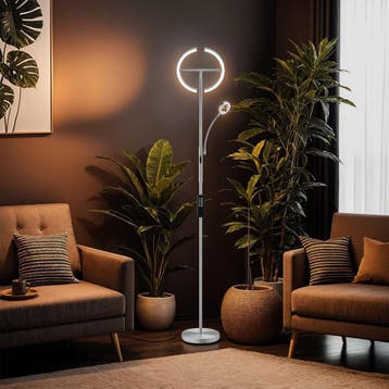 Vloerlamp Auralis LED 20W, leeslamp, dimbaar - Mat nikkel, Verzenden, Nieuw