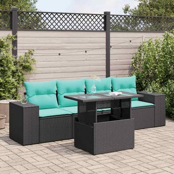 vidaXL 5-delige Loungeset met kussens poly rattan acacia, Verzenden, Nieuw, Loungeset