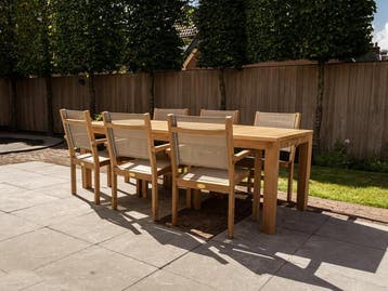 Tuinset Ancona 240 + 6 stapelbare tuinstoelen Batyline, Tuin en Terras, Tuinsets en Loungesets, Stoel, 6 zitplaatsen, Teakhout