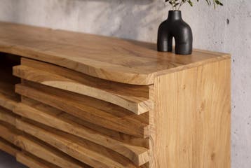 TV-lowboard RELIEF 200cm hangend acaciahout naturel - 45795, Ophalen of Verzenden, Nieuw