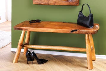 Massieve bank ROOT 100cm Bruin Natuurlijk Teak Boomstam, Huis en Inrichting, Ophalen of Verzenden, Nieuw