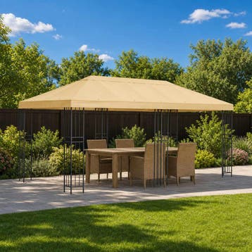 vidaXL Tuinprieel 6 x 3 m Crèmekleurig Polyester en staal, Verzenden, Nieuw