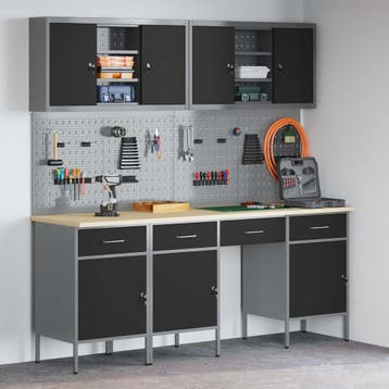 vidaXL Werk kast met lade 10 st Zwart Engineered hout en, Verzenden, Nieuw