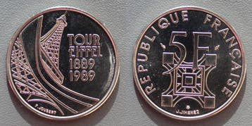 France Frankreich Km 968 5 Francs 1989 Typ Eiffel Tuerm, Verzenden