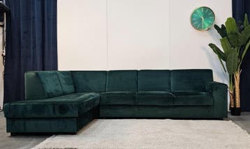 Hoekbank Velvet | Luxueus Donkergroen | Velours - Gereinigd, Ophalen of Verzenden, Nieuw