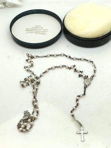 Rozenkrans - Zeldzame kleine rozenkrans van 925 zilver en