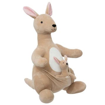 Kangoeroo Billy knuffel met baby - pluche - beige - 63 cm, Verzenden, Nieuw