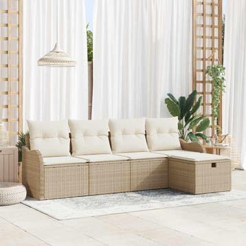 vidaXL Tuin Sofa Set 5 st Poly riet, Verzenden, Nieuw, Rotan, 5 zitplaatsen