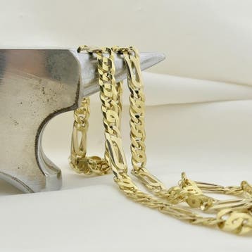 Oro Azzurro bicolor gouden Figaroschakel ketting; 50 cm, Ophalen of Verzenden, Gebruikt, Goud, Goud