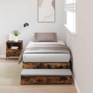 vidaXL Opbergbedframe met lade Gerookt eiken 90 cm Bewerkt, Verzenden, Nieuw, Bruin, Hout