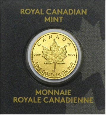 1 gram - Goud .999 - Maple Leaf fine gold (Zonder, Postzegels en Munten, Edelmetalen en Baren