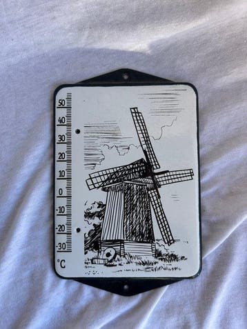Vintage emaille thermometer met Hollandse molen –