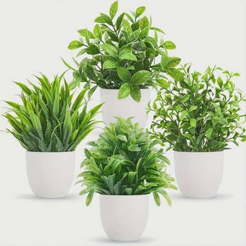 4x Mini Kunstplantjes met Pot - Nep Bonsai Groen voor Huis,, Verzenden, Nieuw