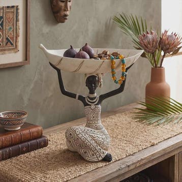 Afrikaanse Tribale Vrouw Beeld met Blad Schaal - Decoratieve, Verzenden