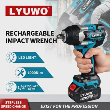 Krachtige Accu Slagmoersleutel 1000Nm Brushless - Compatibel, Verzenden, Nieuw