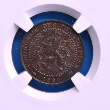 Nederland. Wilhelmina. 1 Cent 1907 MINT STATE 63 = onze FDC-