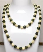 835 zilver - groene jade & parelmoer - 84 cm - Halsketting