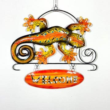 Wanddecoratie - Ethnic Welcome sign Gecko - Handmade -