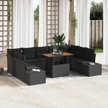 vidaXL Tuinbankenset 10 st Zwart en Bruin, Verzenden, Nieuw, Rotan, Meer dan 8 zitplaatsen