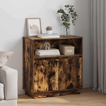 vidaXL LED Sideboard Gerookt eiken 71 x 34,5 x 75 cm Bewerkt, Huis en Inrichting, Kasten | Buffetkasten, Minder dan 50 cm, Verzenden