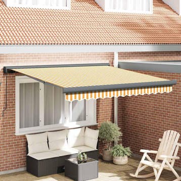 vidaXL Handmatige Zonnescherm 3,5 x 2,5 m Geel en wit, Verzenden, Nieuw