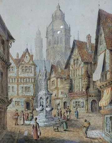 Henry Charles Heffer (1848-1931) - Street Fountain, Mayence