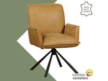 Leren draaibare eetkamerstoel Elite - Kenia Walnut (cognac), 60 tot 90 cm, Nieuw, Leer, Ophalen of Verzenden