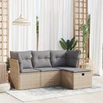 vidaXL 4-delige Loungeset met kussens poly rattan beige, Verzenden, Nieuw, Rotan, Loungeset
