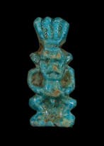 Oude Egypte, late periode Faience Bes Amulet, Antiek en Kunst