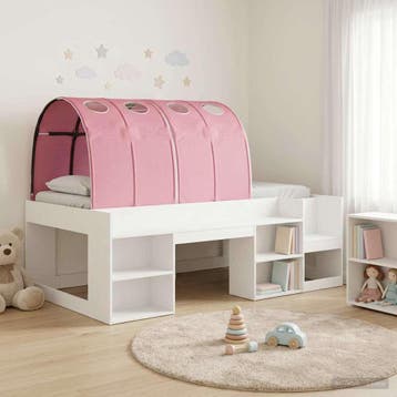 vidaXL Bedframe met tunnel met plank 3 st Wit en Roze, Verzenden, Nieuw, Wit, Hout