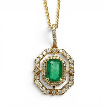 Hanger - 14 karaat Geel goud - 2.35ct. tw. Smaragd - Diamant