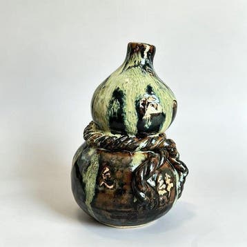 Zeldzaam vintage Japans handgedraaid kalebasvormig keramisch, Antiek en Kunst