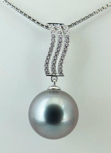 Hanger - 18 karaat Witgoud Parel - Diamant - Zilveren